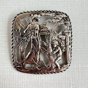 Art Nouveau Revival Sterling Silver Classical Figural Brooch, Allegorical Scene